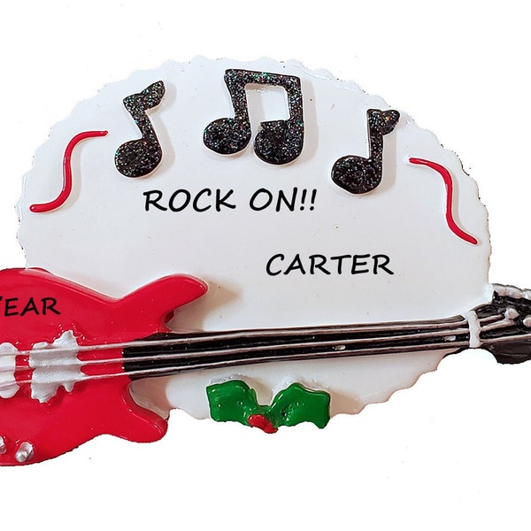 Electric Guitar Personalized Christmas Ornament - Christmas Ornament for Electric Guitarist - Loves Rocking To Music Electric Guitar