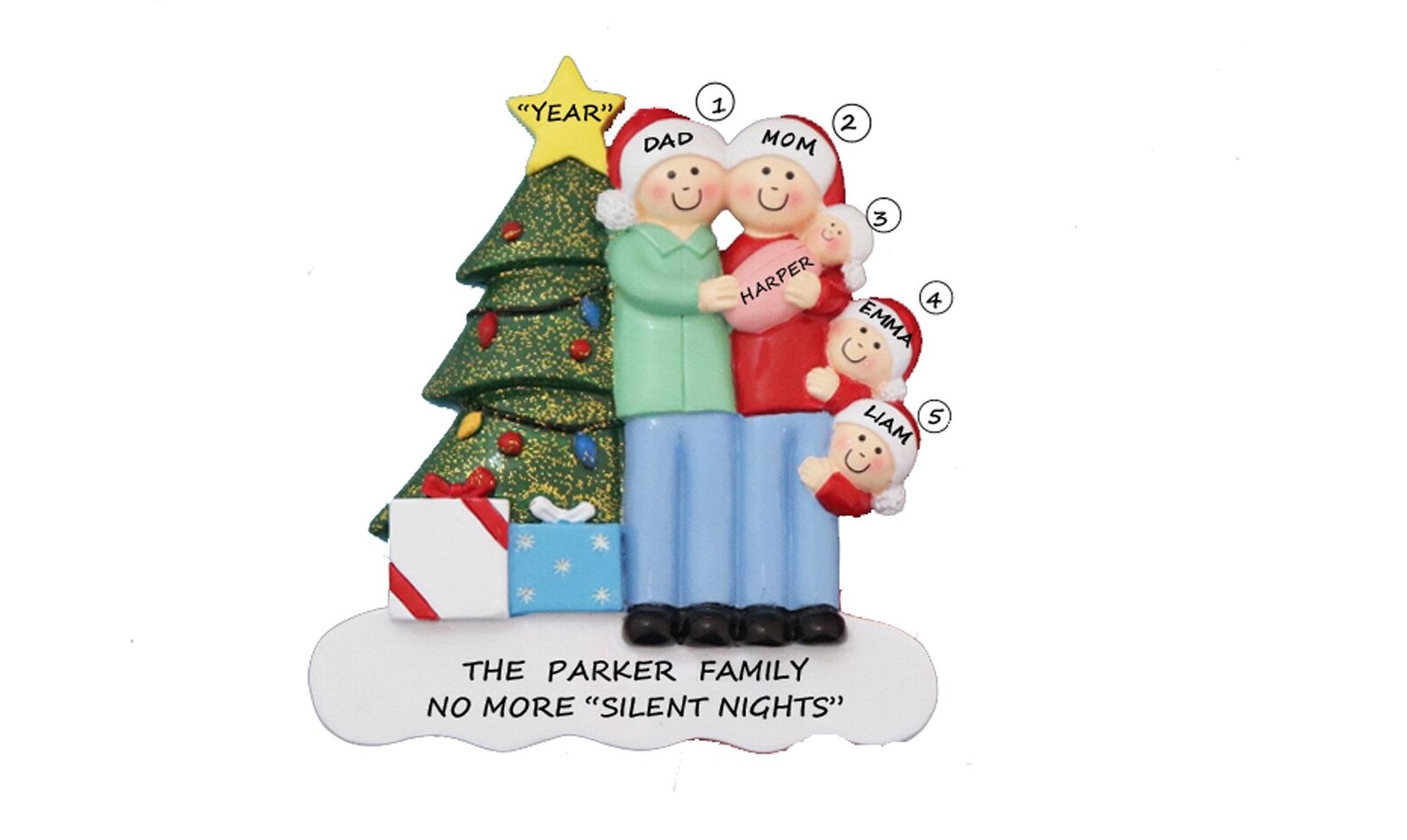 Family of 5 Personalized Ornament With New Baby- Family of 5 Ornament ...