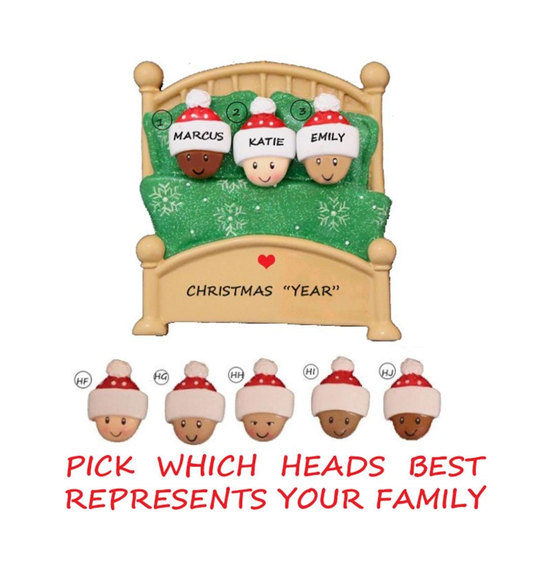 Personalized Family of 3 Snuggled in Bed Christmas Ornament - Multi ...