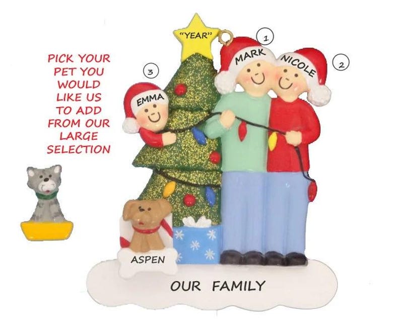 Family of 3 Personalized Ornament With Custom Dog or Cat Added ...