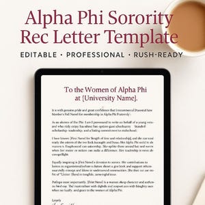 Plantilla de carta de recomendación para la hermandad Alpha Phi: formato Canva editable / Carta de recomendación urgente imprimible para un posible nuevo miembro