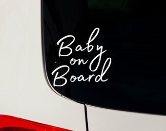 Baby on Board Car Decal, New Parent Sticker, Minimalists Baby Car Sticker, Baby Shower New Mom Gift, Parent's To Be, Cursive Decal