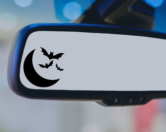 Bats and Moon Rearview Mirror Decal, Halloween Car Decal, Spooky Decal, Flying Bats, Laptop Decal, Goth Decal Car Accessories, Vinyl Decal
