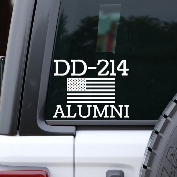 DD-214 Alumni Car Decal, Retired Military Gift, Laptop Vinyl Decal, Women Veteran, Army, Air Force, Navy, Coast Guard Veteran