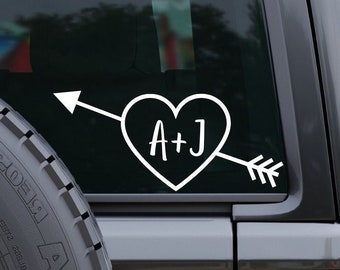 Custom Decal Couples Initials, Heart With Arrow Vinyl Decal, Personalized Decals For Couples, Car Decal Anniversary Gift, Couples Gift
