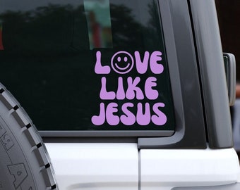 Love Like Jesus Car Decal, Christian Car Sticker, Religious Gift, Cute Vinyl Decal, Religious Car Accessories, Smiley Face Jesus Sticker