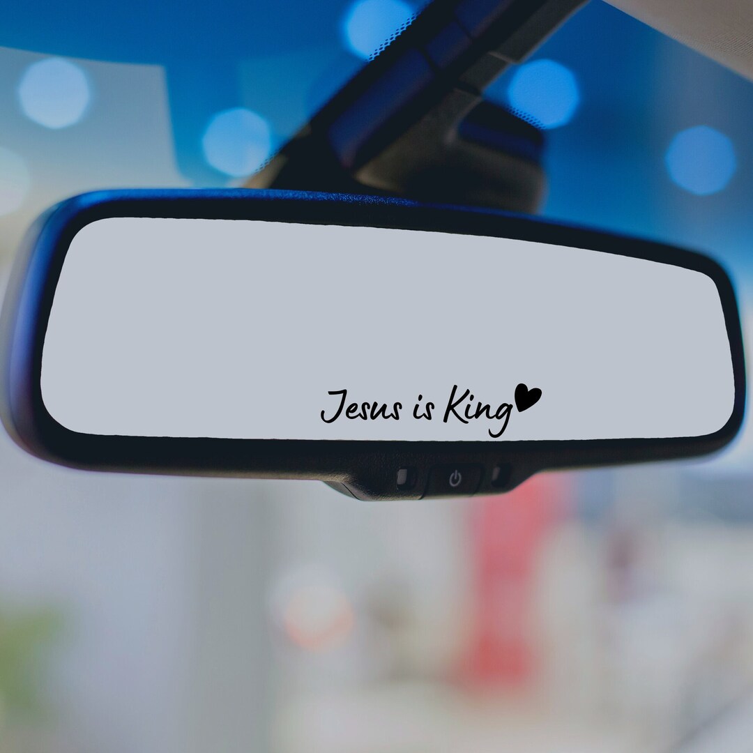 Jesus is King Mirror Decal, Faith Car Decal, Christian Rearview Mirror