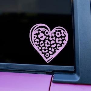 Cheetah Decal, Leopard Heart Decal, Laptop Sticker, Tumbler Cheetah Print Heart Design, Valentine&#39;s Day Decal, Animal Print Window Sticker