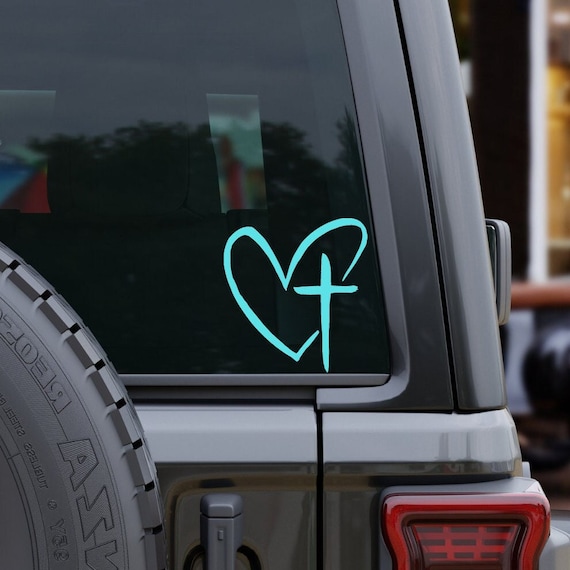 Heart with Cross Decal, Christian Gifts, Religious Car Decal, Spiritual Gifts, Christian Stickers For Laptop, Religious Gifts For Mom