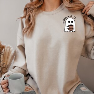 Cute Spooky Coffee Sweatshirt, Ghost Coffee Halloween Shirt, Fall Coffee Lover, Funny Ghost Halloween Sweatshirt, Spooky Latte Ghost