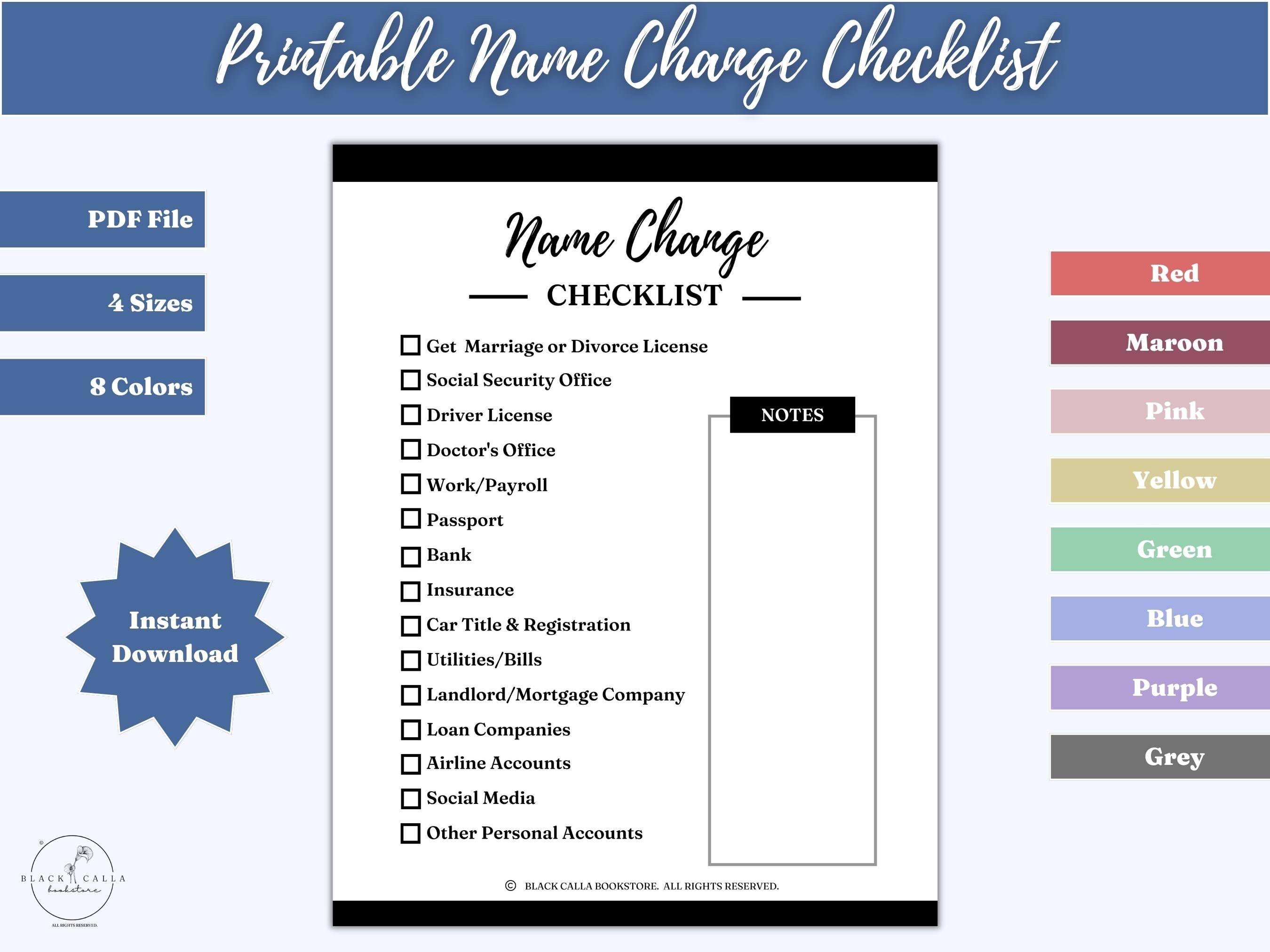 Name Change Checklist Printable Printable Name Changing Checklist 