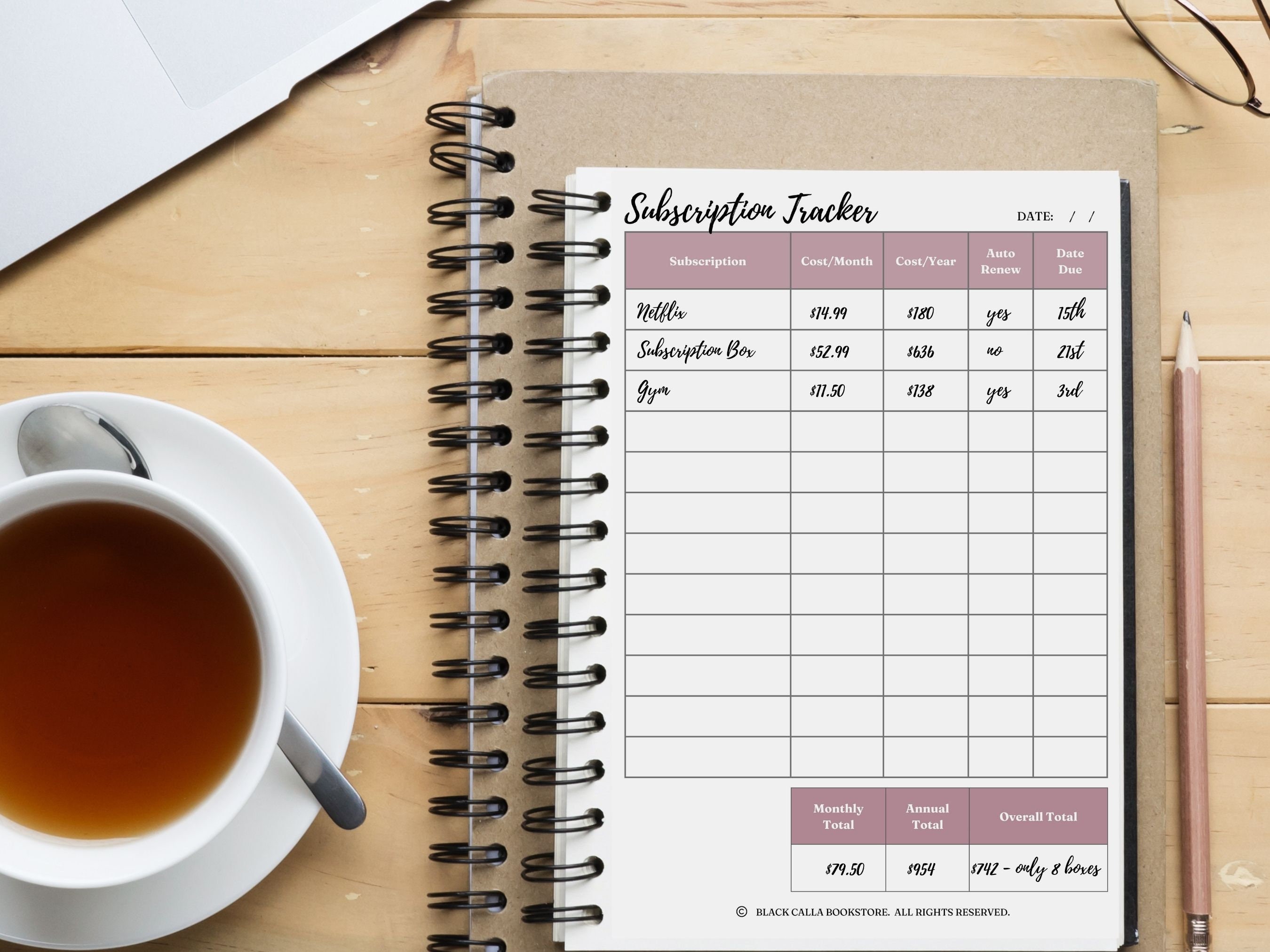 Subscription Tracker Printable, Printable Subscription Log ...