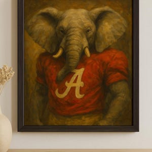 Alabama Crimson Tide Elephant Mascot Oil Painting – College Football Digital Download Wall Art