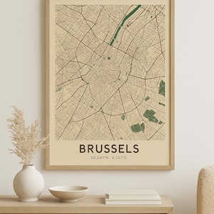 Vintage stadsplattegrond Brussel – digitale download en afdrukbare muurkunst