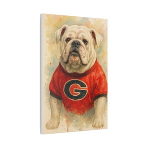 Pintura sobre lienzo, obra de arte de Georgia Bulldog en acuarela de Uga, decoración clásica de pared, regalo para fanáticos de los bulldogs, decoración para el hogar y la oficina, universidad