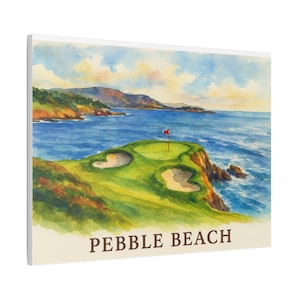 Pebble Beach Golf Art Canvas, Coastal Decor, Golf Lover Gift, Beach Wall Art, Home Decor, Nature Painting, Stretched Canvas Print