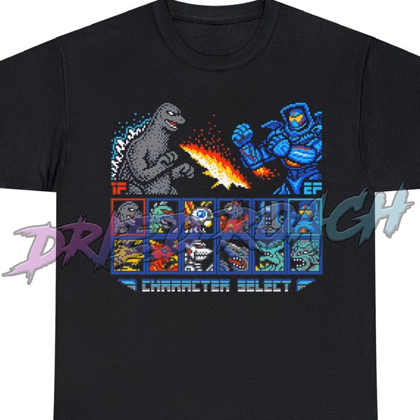 Godzilla vs Pacific Rim fighting game tshirt -  graphic tshirt -  japan film  - retro shirt - movie shirt - Gipsy - Kaiju - Jaeger - unisex