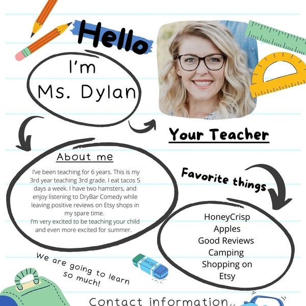 Instant DIGITAL download Hello I'm your Teacher EDITABLE template on Canva.