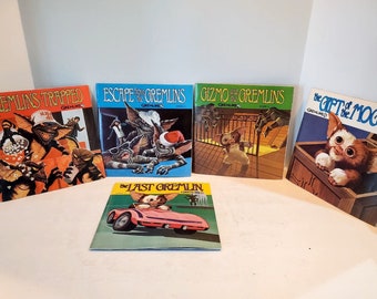 Complete Set Of 5 Vintage 1984 Gremlins Read Along Books & 33 1/3 Records Rare