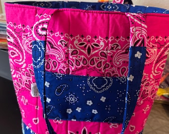 Customizable Bandana Tote Bag: Pink, Blue, Handmade Quilted Accessory