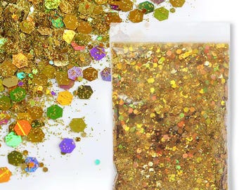 ホログラフィックチャンキーグリッターミックス：虹色樹脂、スライム、ネイルアート - 10g