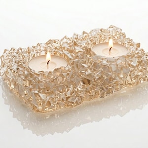 Square Tealight Holder Silicone Mold, Resin Mold with Sparkling Crystals