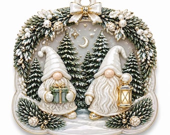 3D Nordic Gnome Christmas Ornament Mold, Winter Forest Scene Silicone Mold