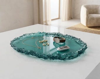 Oval Crystal Edge Tray Silicone Mold, Geode Catchall Dish, Druzy Resin Casting, Jesmonite (22x15cm)