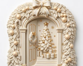 3D Christmas Door Scene Ornament Mold, Holiday Resin Craft Silicone Mould