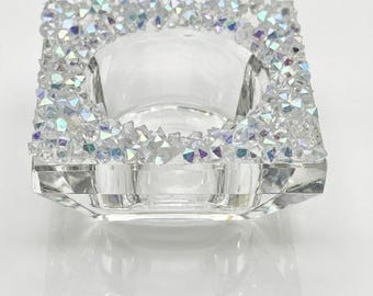 Molde para portavelas de cristal, portavelas geoda con borde druso, resina de silicona cuadrada