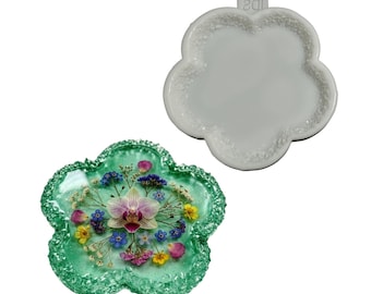 Crystal Druzy Edge Flower Tray Silicone Mold Decorative Trinket Dish Craft Supply