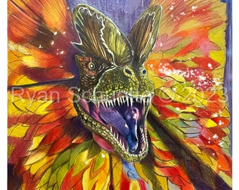 Dilophosaurus - Digital Art Download | Dinosaur Art, Jurassic Dinosaur Art, Wall Art, Gifts for Kids and Adults