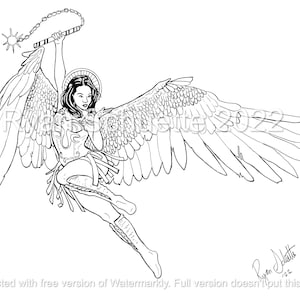 Ferocious Angel | Ryan Schuette - Printable Adult Coloring Page | Instant Download Grayscale Illustration