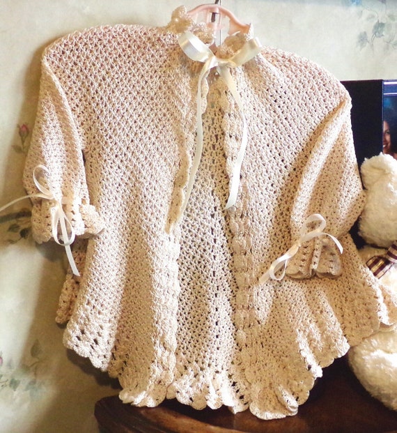 Lacy Baby Jacket, Lace Baby Sacque, Vintage Baby … - image 1