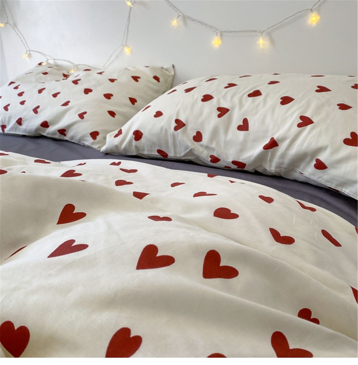 Joli ensemble de housse de couette coeur 100% coton double - Etsy France