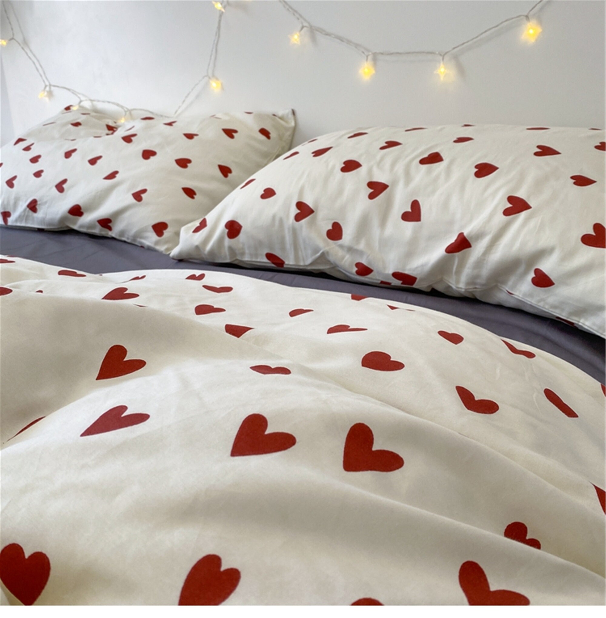 Cute Heart Duvet Cover Set 100 Cotton Twin Full Queen King Etsy