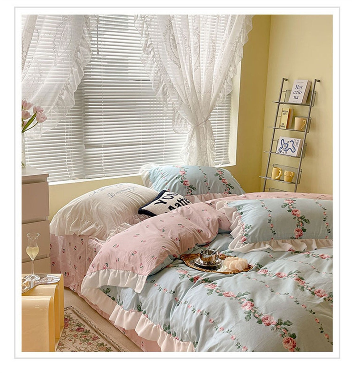 Rose Vine Duvet Cover Set Pink Blue Twin Full Queen King Etsy