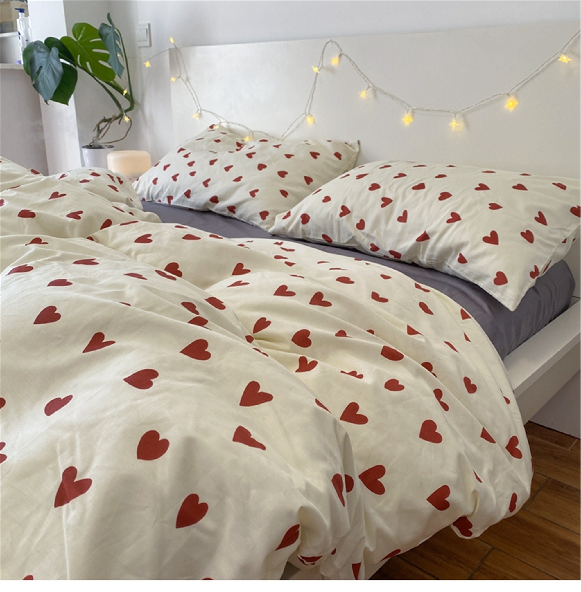 Cute Heart Duvet Cover Set 100 Cotton Twin Full Queen King Etsy