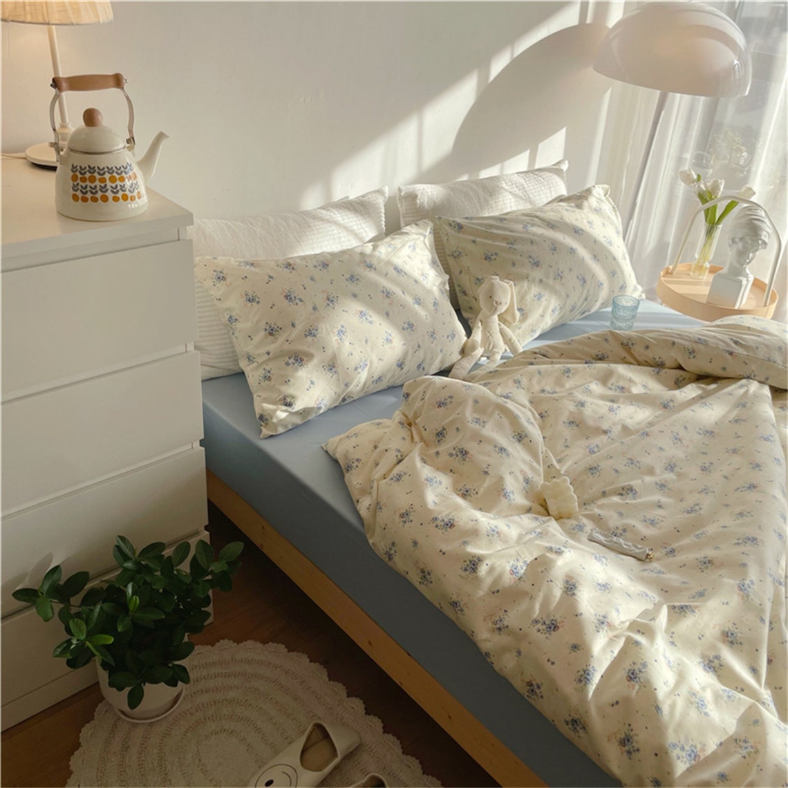 Light Blue Floral Duvet Cover Set Queen King Cotton Duvet Etsy