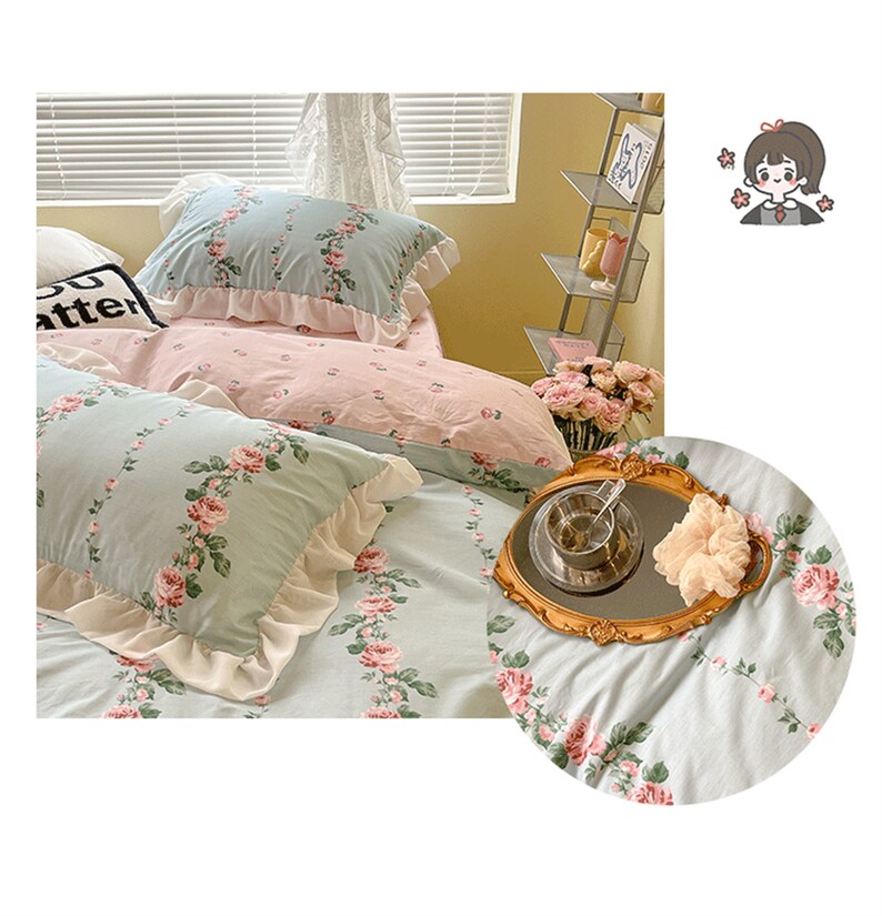 Rose Vine Duvet Cover Set Pink Blue Twin Full Queen King Etsy