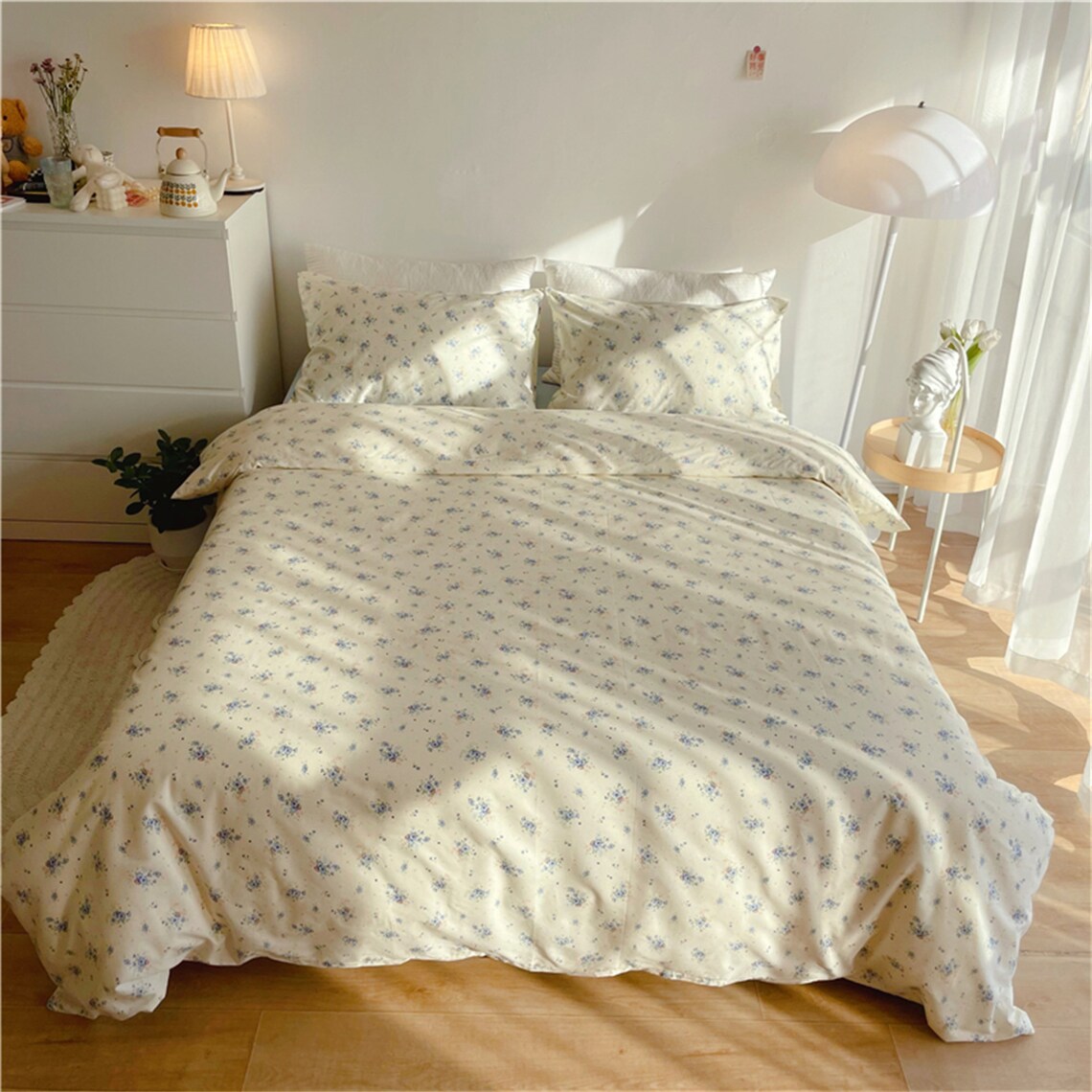 Light Blue Floral Duvet Cover Set Queen King Cotton Duvet Etsy