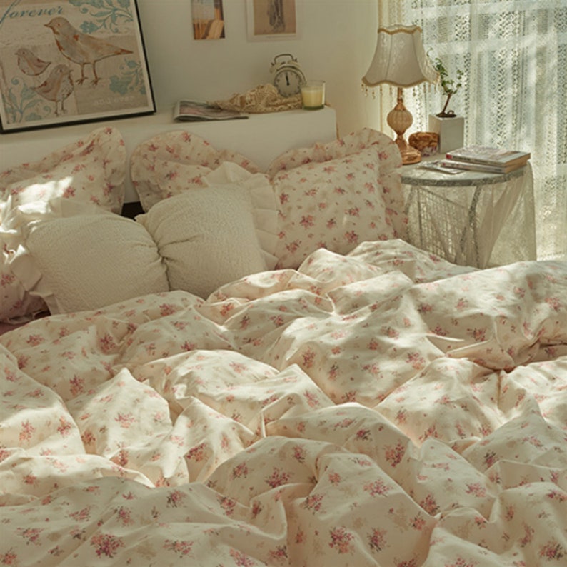 100 Cotton French Retro Pink Floral Duvet Cover Set Princess Etsy