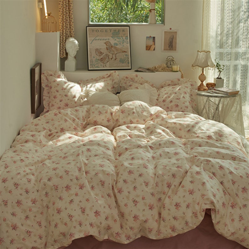 100 Cotton French Retro Pink Floral Duvet Cover Set Princess Etsy