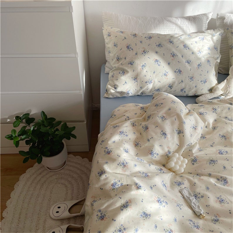 Light Blue Floral Duvet Cover Set Queen King Cotton Duvet Etsy