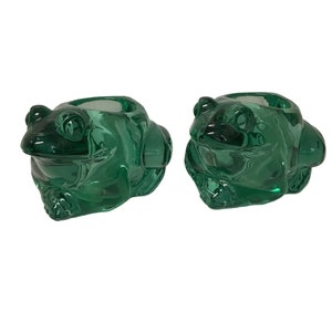 Vintage Spanish Green Glass Frog Holder Set