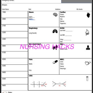 Nursing Report Sheet Etsy