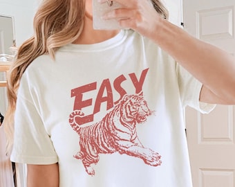 Easy Tiger Graphic Top | Vintage Comfort Colors Crop Tee | Distressed Retro Design | Summer Festival Shirt | Gen Z Streetwear Outfit