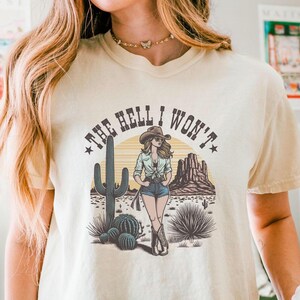Western Cowgirl Tee | Yeehaw Country Cotton Shirt | Concert Festival Outfit | Boxy Fit Graphic Top | Summer Style image 1