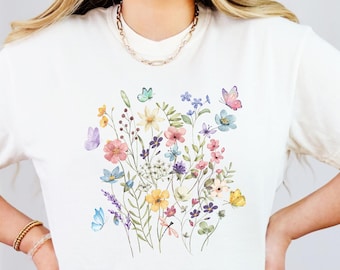 Wildflower Crop Top | Vintage Floral Cotton Shirt | Boxy Summer Tee | Soft Spring Outfit | Granola Girl Apparel