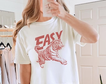 Easy Tiger Graphic Top, Vintage Comfort Colors Crop Tee,  Distressed Retro Design, Summer Festival Shirt